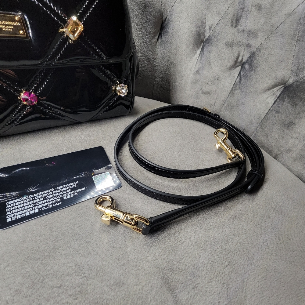 Dolce and Gabbana Small Patent leather Sicily bag with Rhinestones - Picture 3 of 16
